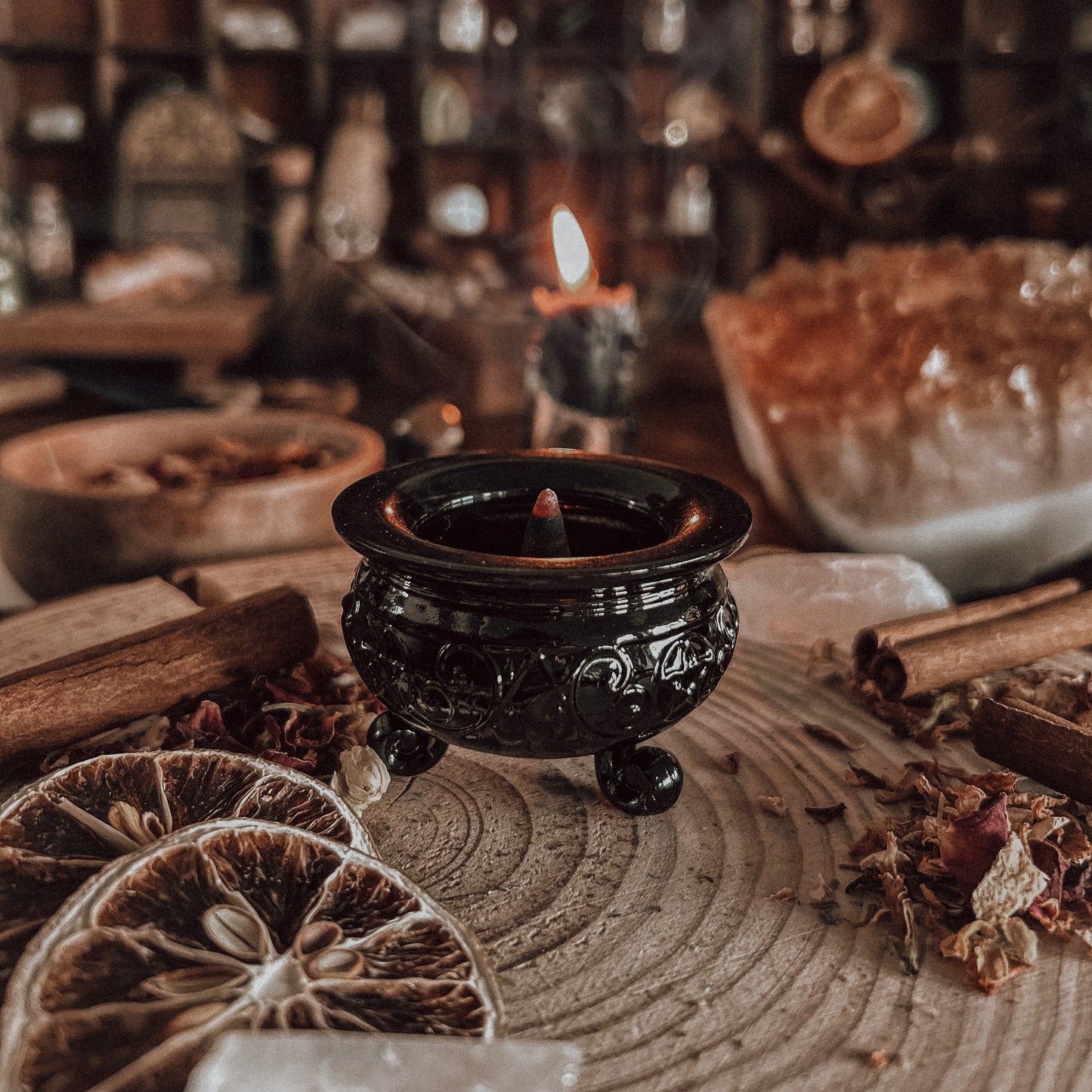 Ornate Black Glass Altar Cauldron