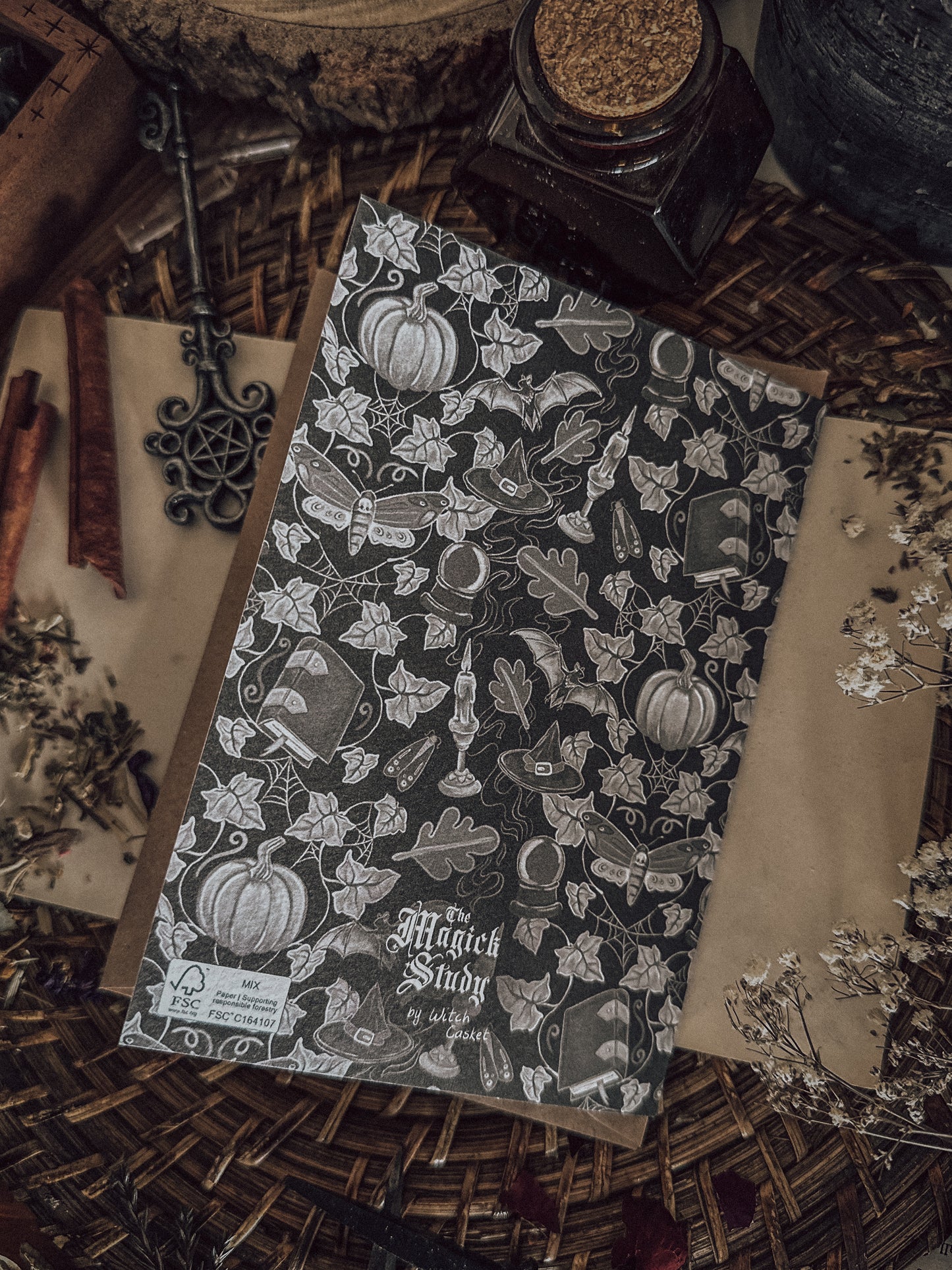 Monochrome Witchy Wallpaper (Samhain Inspired) - Blank Greeting/Note Card