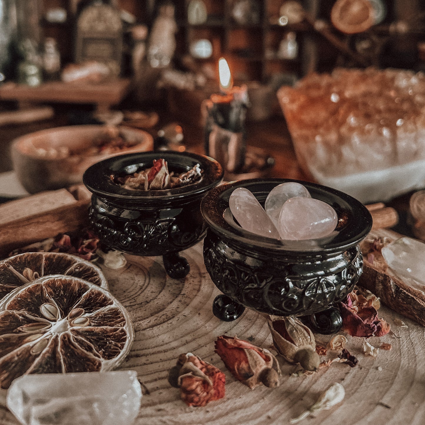 Ornate Black Glass Altar Cauldron