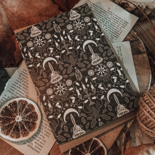 Monochrome Witchy Wallpaper (Yule Inspired) - Blank Greeting/Note Card